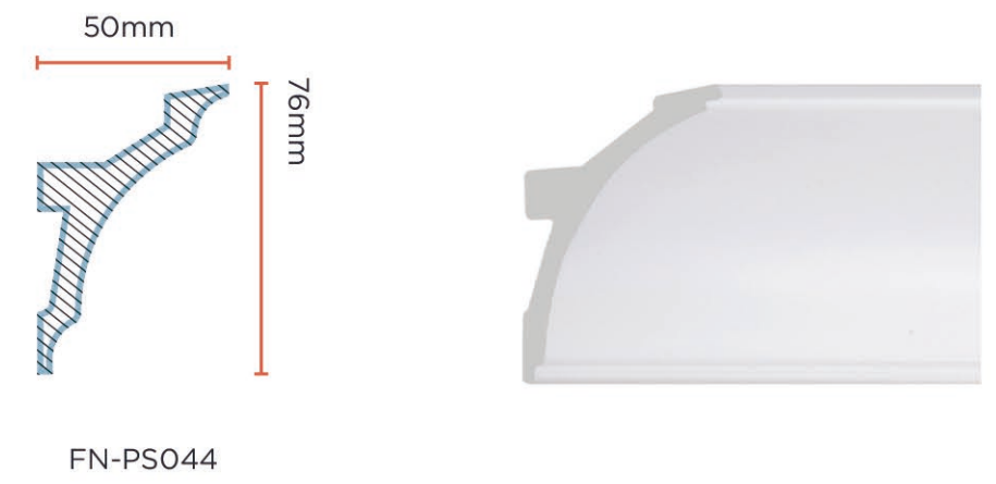 Customized PS Crown Molding for Wall-to-ceiling junction 76*50mm FN-PS044